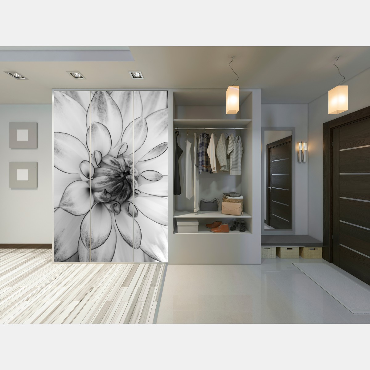 Naklejka na szafę monochromatyczne zbliżenie dalii – Wallissimo® Naklejka na szafę monochromatyczne zbliżenie dalii – Wallissimo®