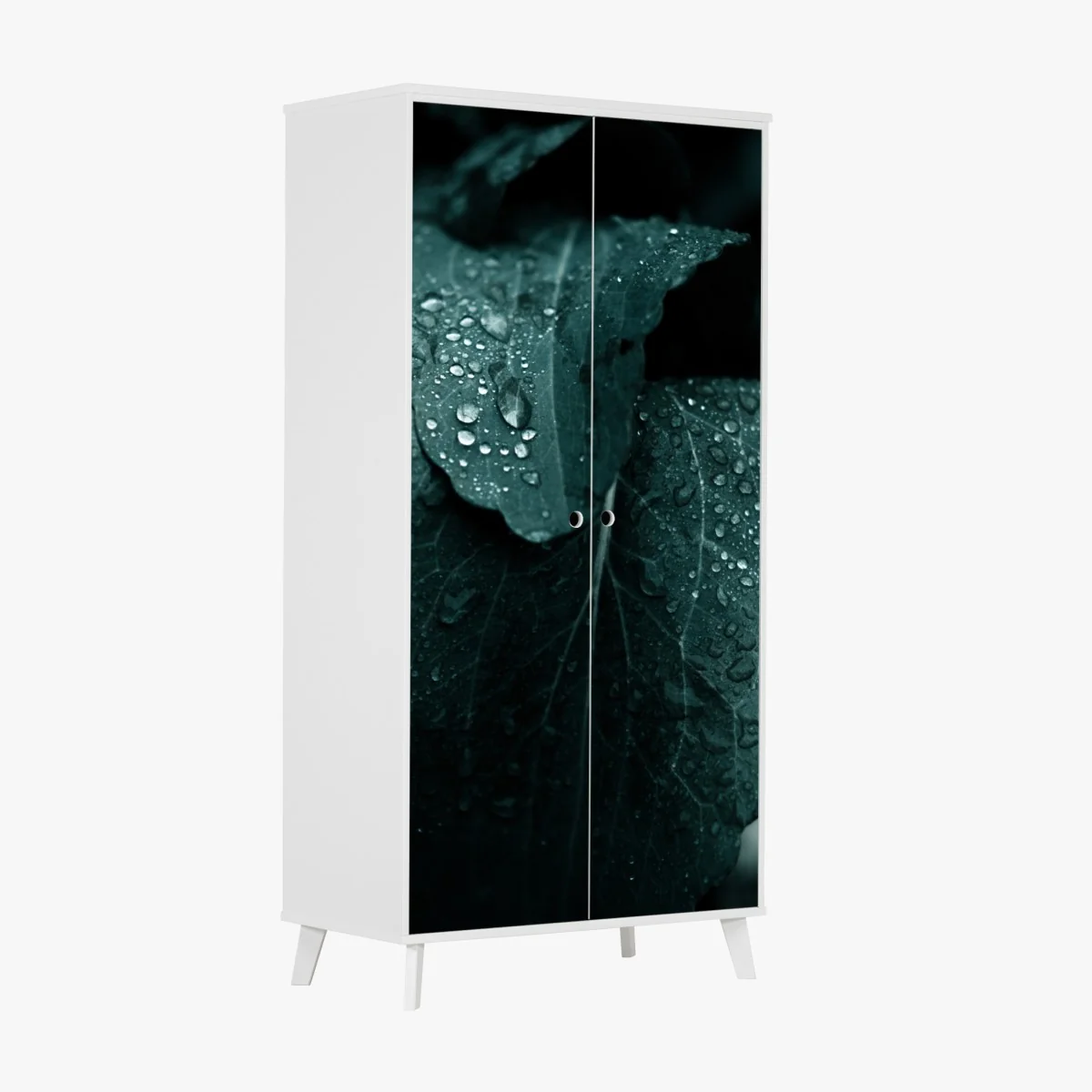 Naklejka na szafę krople rosy na liściach – Wallissimo® Naklejka na szafę krople rosy na liściach – Wallissimo®