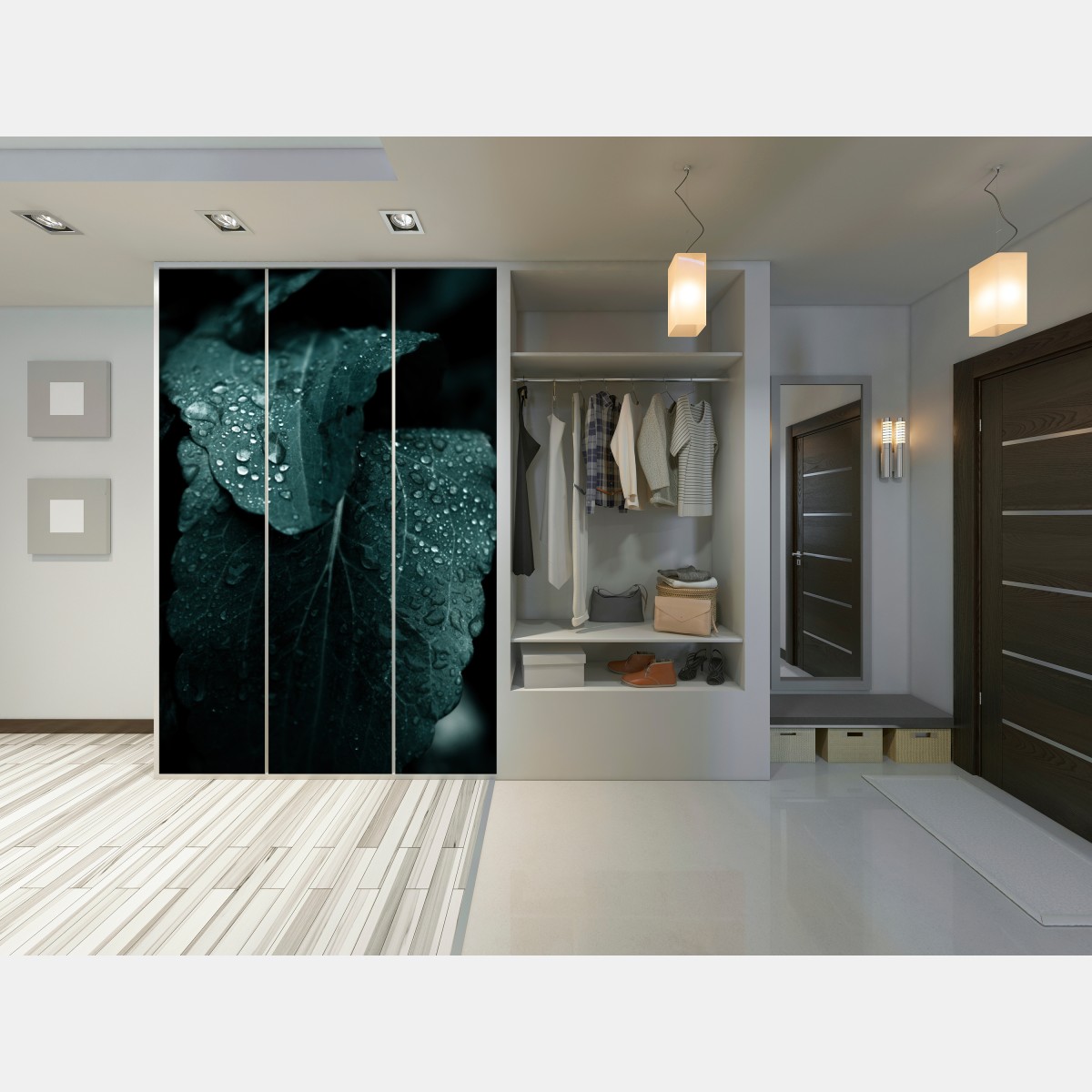 Naklejka na szafę krople rosy na liściach – Wallissimo® Naklejka na szafę krople rosy na liściach – Wallissimo®