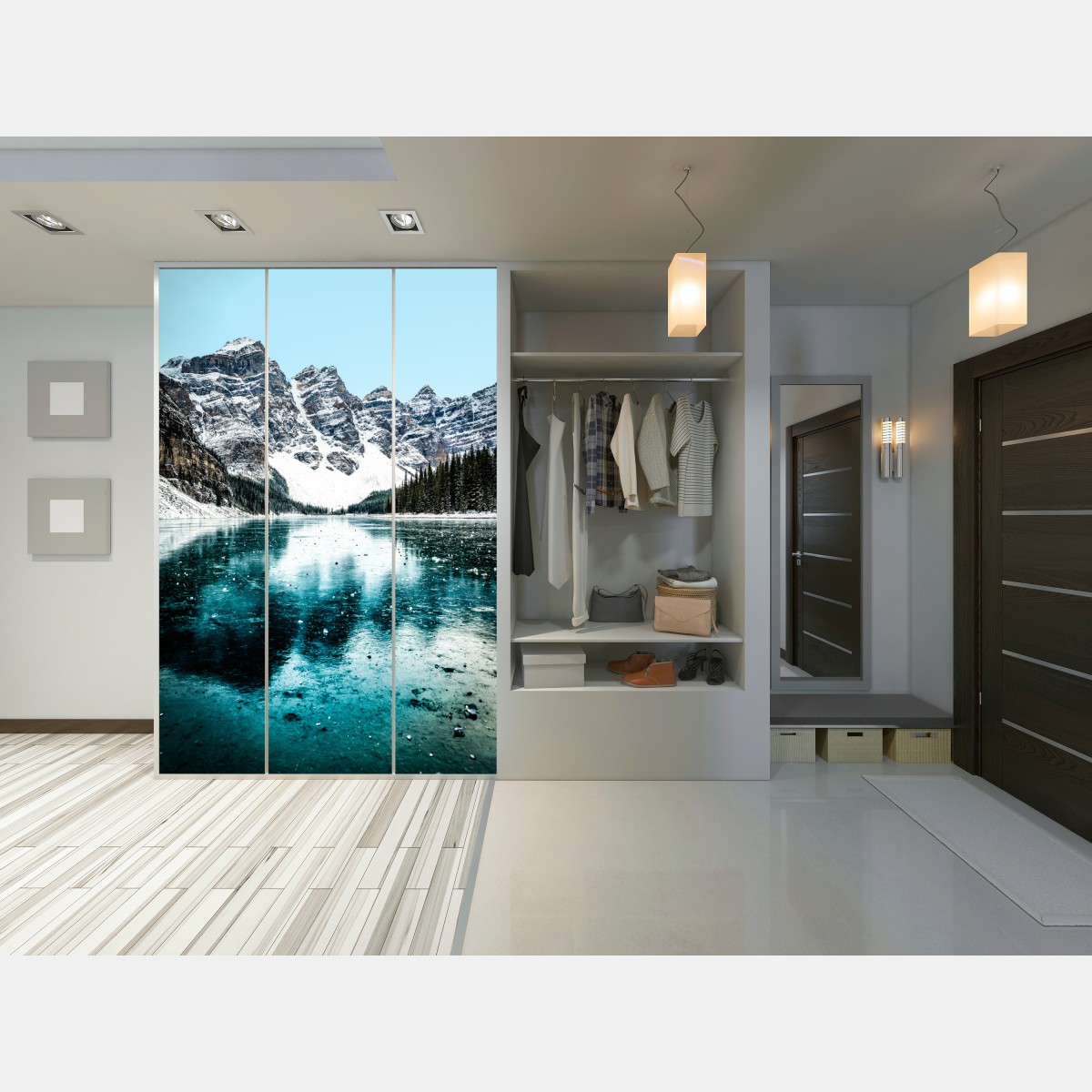Naklejka na szafę lodowe turkusowe odbicie gór – Wallissimo® Naklejka na szafę lodowe turkusowe odbicie gór – Wallissimo®