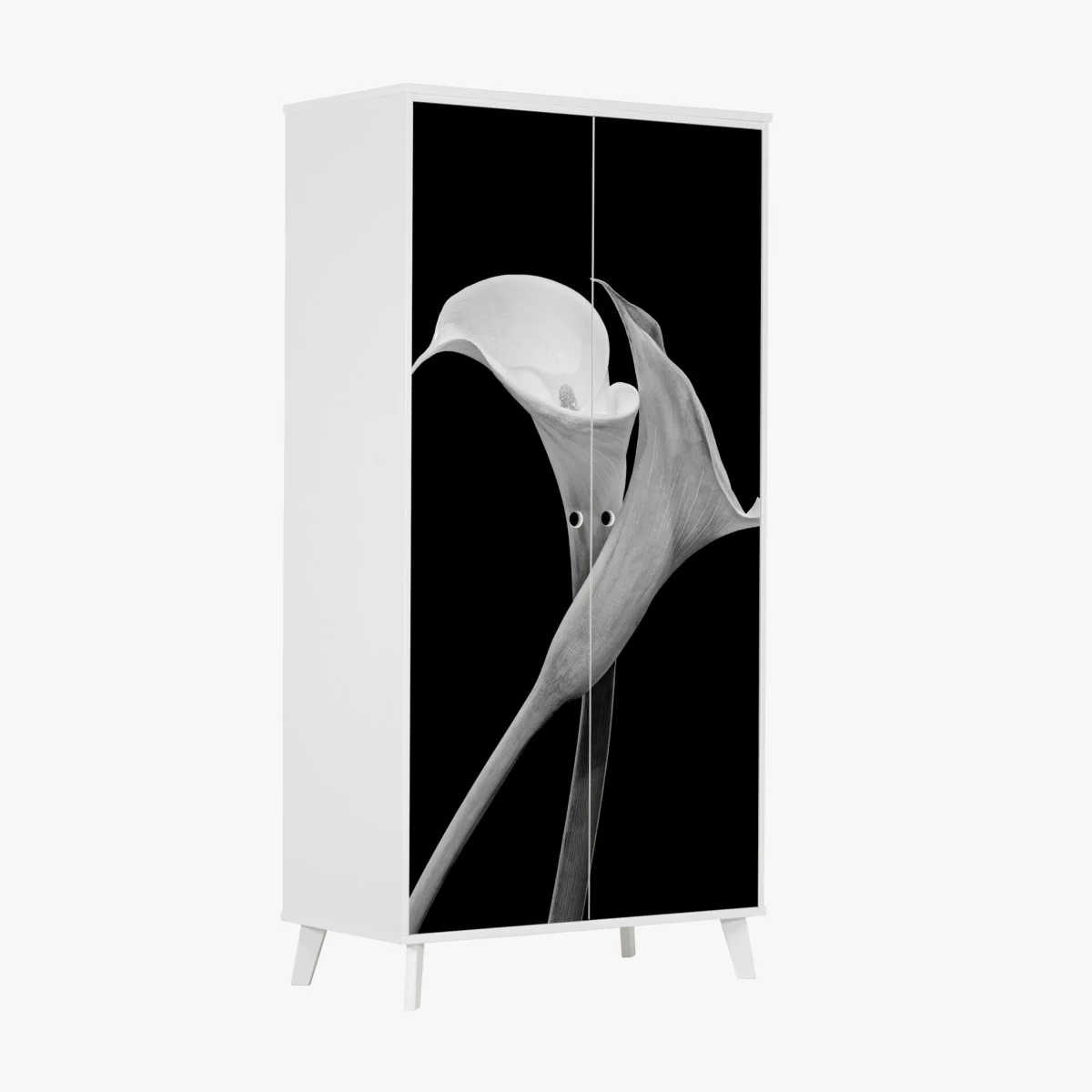 Naklejka na szafę eleganckie kalie w monochromie – Wallissimo® Naklejka na szafę eleganckie kalie w monochromie – Wallissimo®