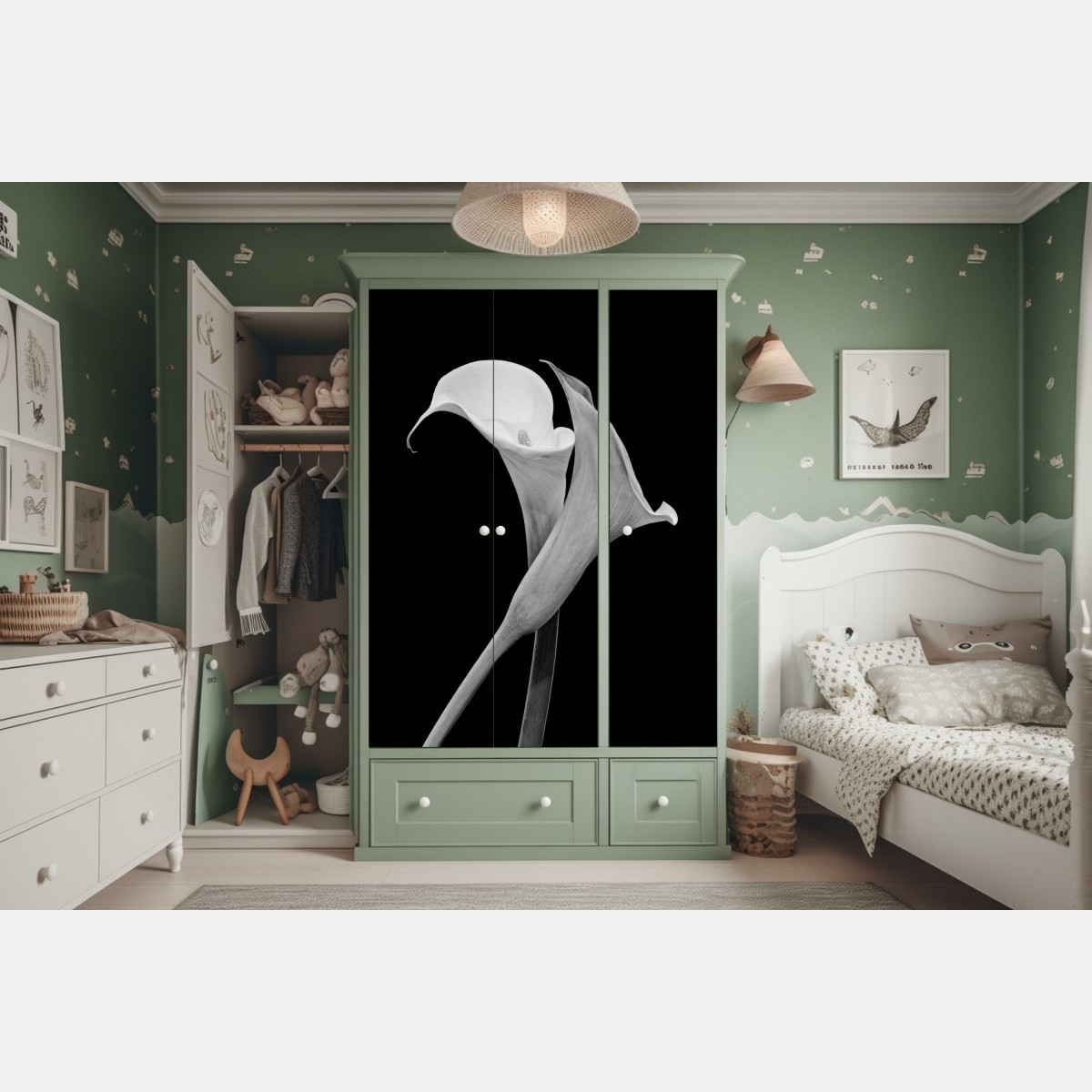 Naklejka na szafę eleganckie kalie w monochromie – Wallissimo® Naklejka na szafę eleganckie kalie w monochromie – Wallissimo®