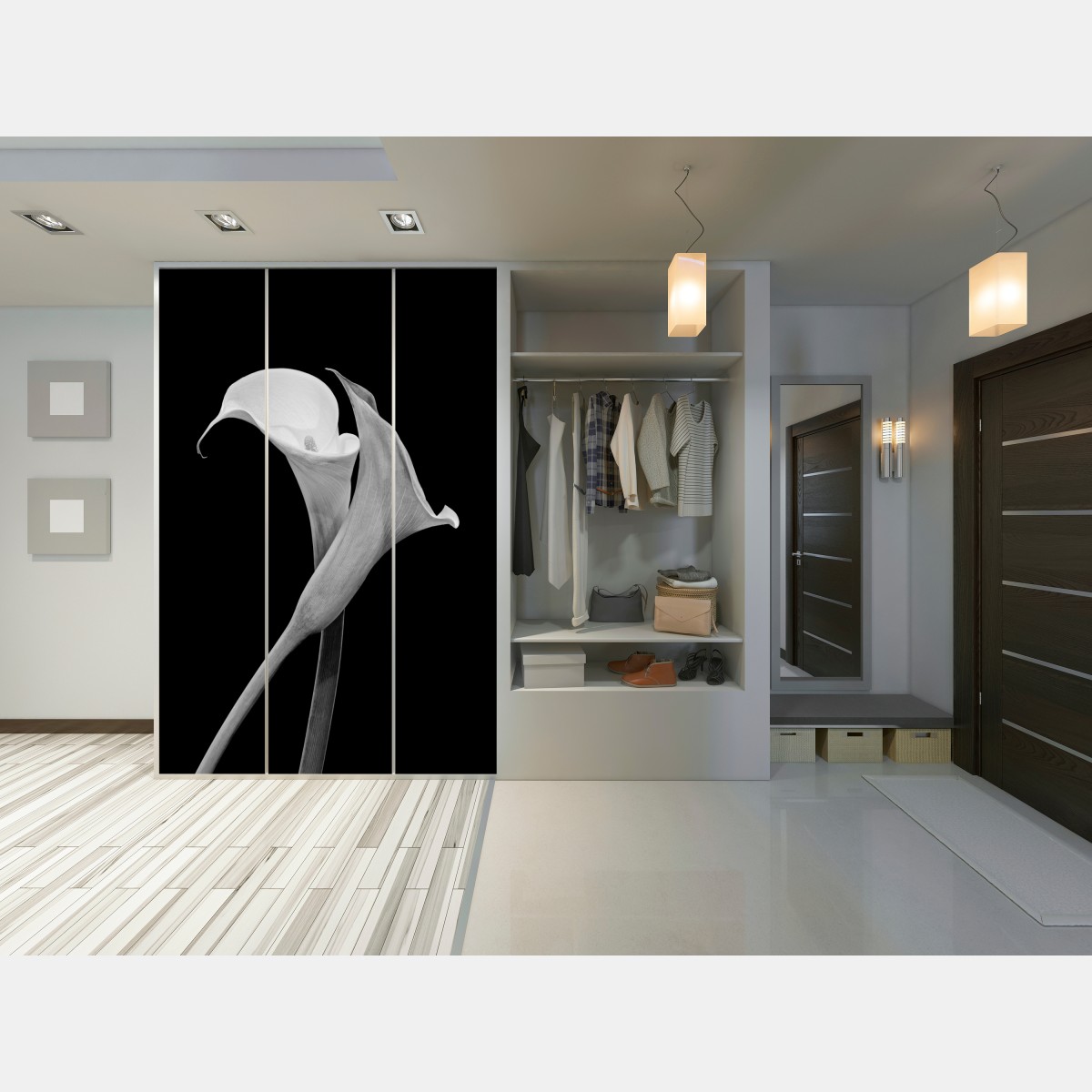 Naklejka na szafę eleganckie kalie w monochromie – Wallissimo® Naklejka na szafę eleganckie kalie w monochromie – Wallissimo®