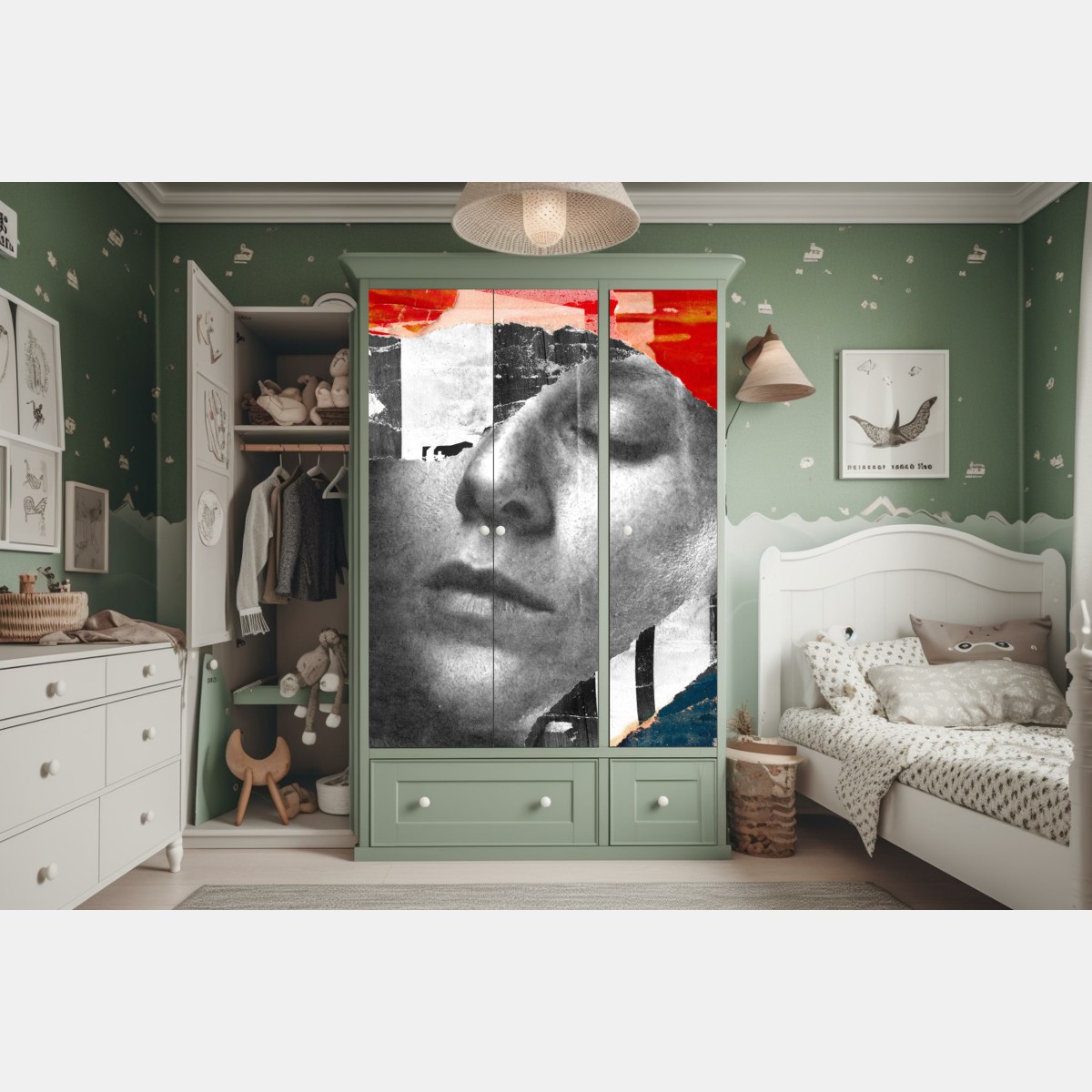 Naklejka na szafę rozdarty portret kolaż – Wallissimo® Naklejka na szafę rozdarty portret kolaż – Wallissimo®