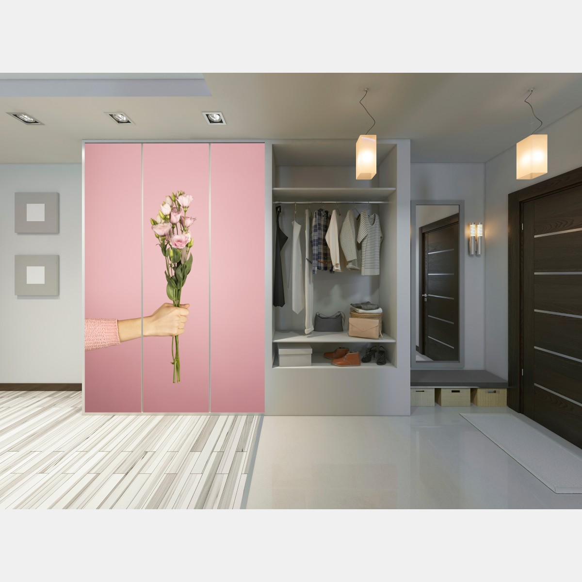 Naklejka na szafę delikatny różowy bukiet eustomy – Wallissimo® Naklejka na szafę delikatny różowy bukiet eustomy – Wallissimo®