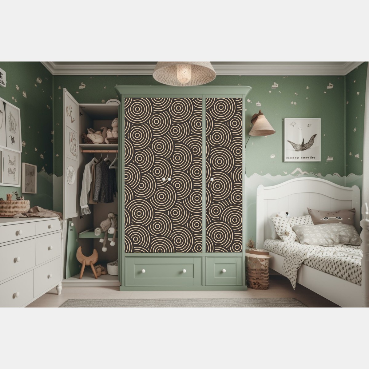 Naklejka na szafę retro koncentryczne koła – Wallissimo® Naklejka na szafę retro koncentryczne koła – Wallissimo®