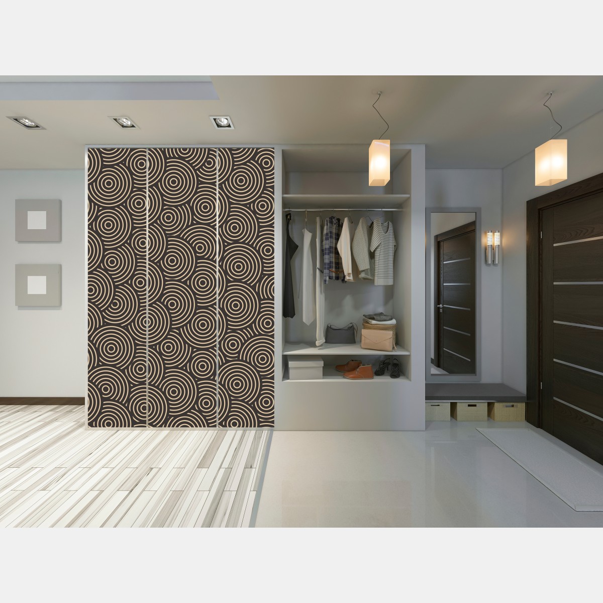 Naklejka na szafę retro koncentryczne koła – Wallissimo® Naklejka na szafę retro koncentryczne koła – Wallissimo®