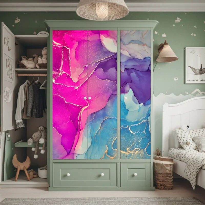 Naklejka na szafę wibrująca marmurowa kompozycja alkoholowego tuszu – Wallissimo® Naklejka na szafę wibrująca marmurowa kompozycja alkoholowego tuszu – Wallissimo®