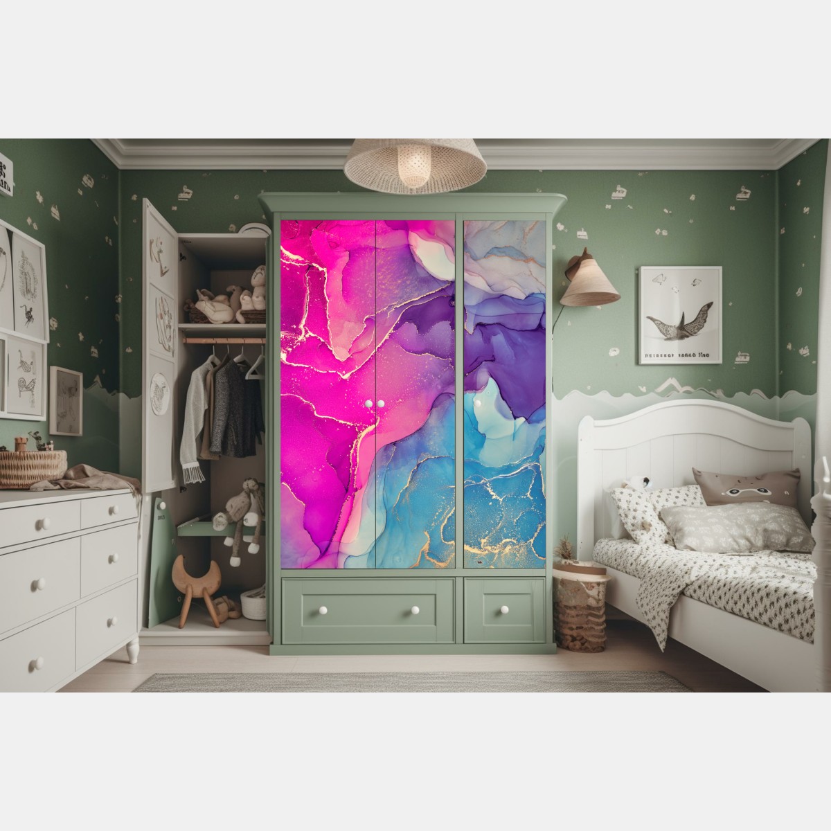 Naklejka na szafę wibrująca marmurowa kompozycja alkoholowego tuszu – Wallissimo® Naklejka na szafę wibrująca marmurowa kompozycja alkoholowego tuszu – Wallissimo®