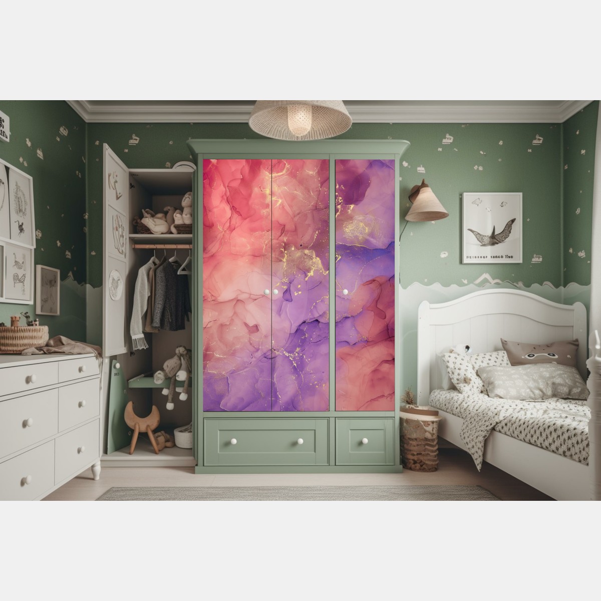 Naklejka na szafę eteryczna różowo-fioletowa marmurowa grafika – Wallissimo® Naklejka na szafę eteryczna różowo-fioletowa marmurowa grafika – Wallissimo®