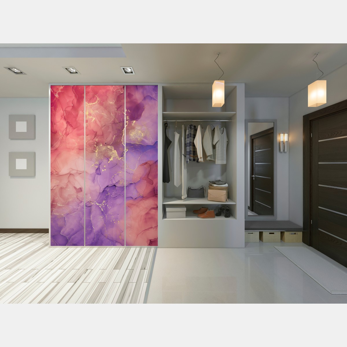 Naklejka na szafę eteryczna różowo-fioletowa marmurowa grafika – Wallissimo® Naklejka na szafę eteryczna różowo-fioletowa marmurowa grafika – Wallissimo®