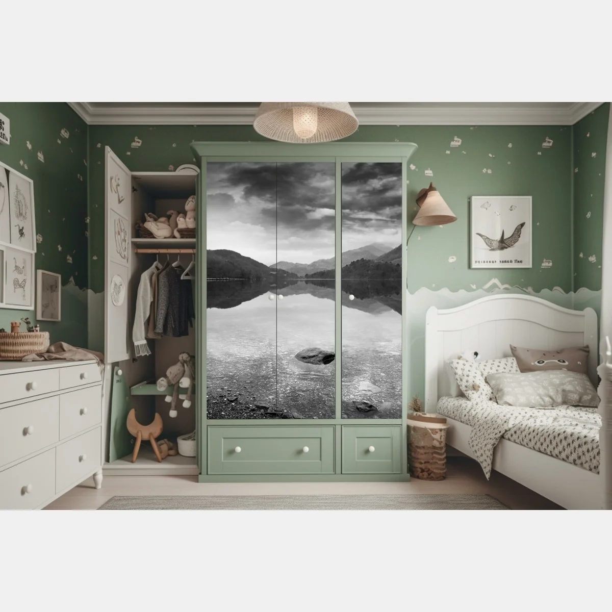 Naklejka na szafę spokojne jezioro z górskim odbiciem – Wallissimo® Naklejka na szafę spokojne jezioro z górskim odbiciem – Wallissimo®