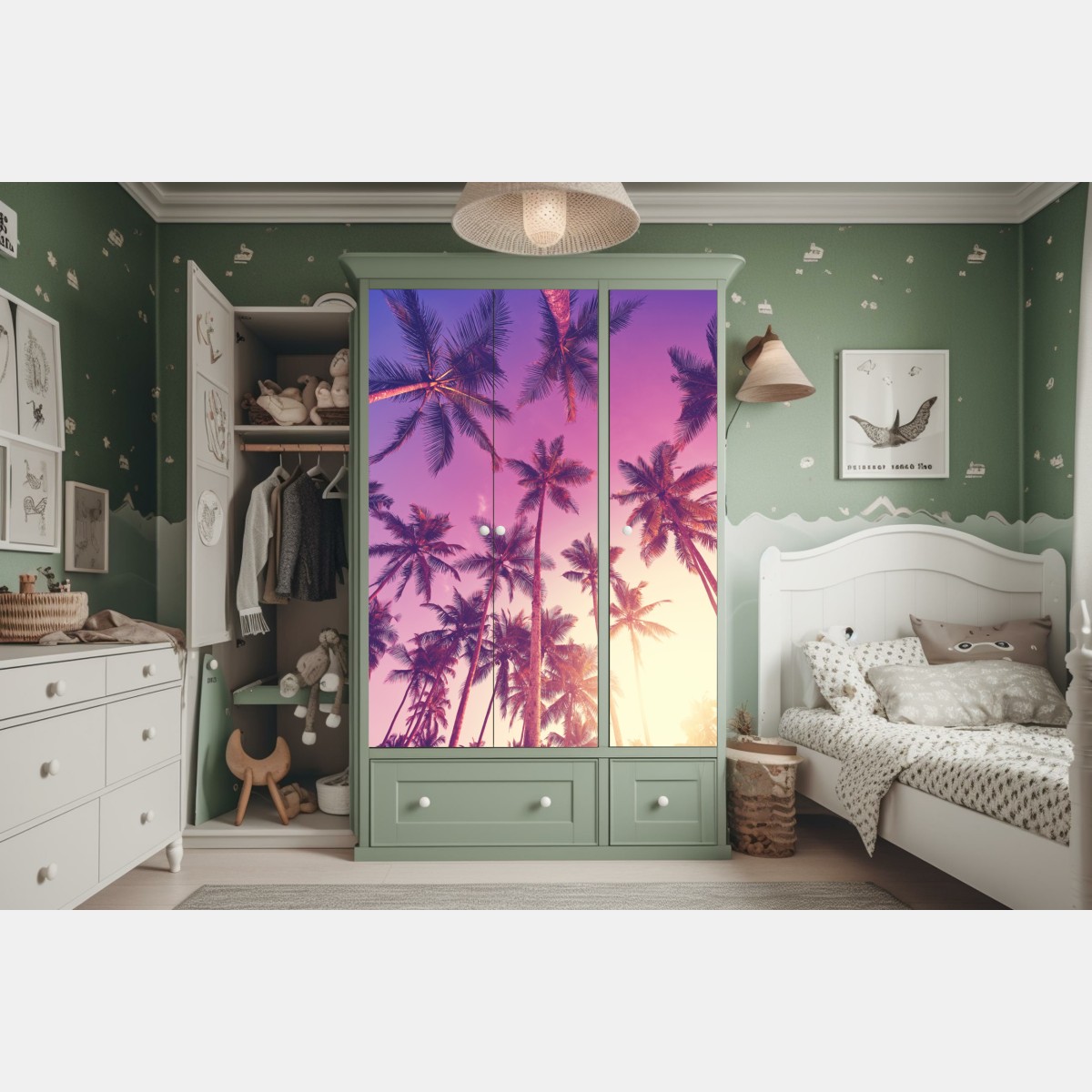 Naklejka na szafę tropikalne palmy o zachodzie słońca – Wallissimo® Naklejka na szafę tropikalne palmy o zachodzie słońca – Wallissimo®