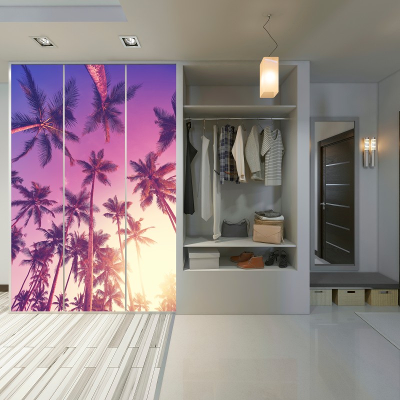 Naklejka na szafę tropikalne palmy o zachodzie słońca – Wallissimo® Naklejka na szafę tropikalne palmy o zachodzie słońca – Wallissimo®