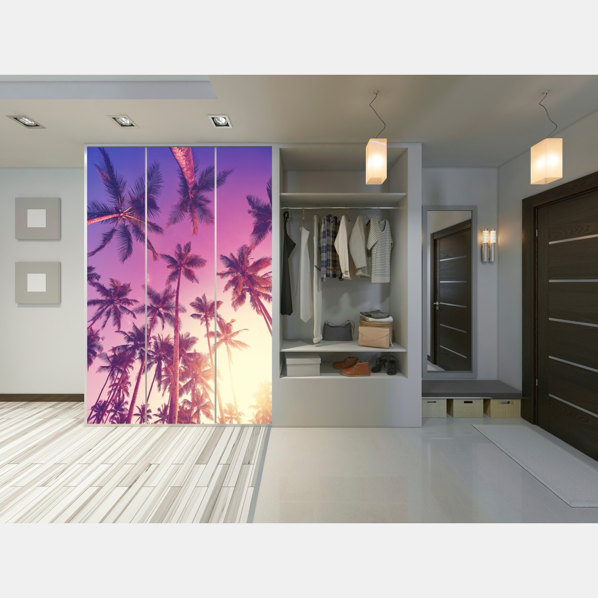 Naklejka na szafę tropikalne palmy o zachodzie słońca – Wallissimo® Naklejka na szafę tropikalne palmy o zachodzie słońca – Wallissimo®