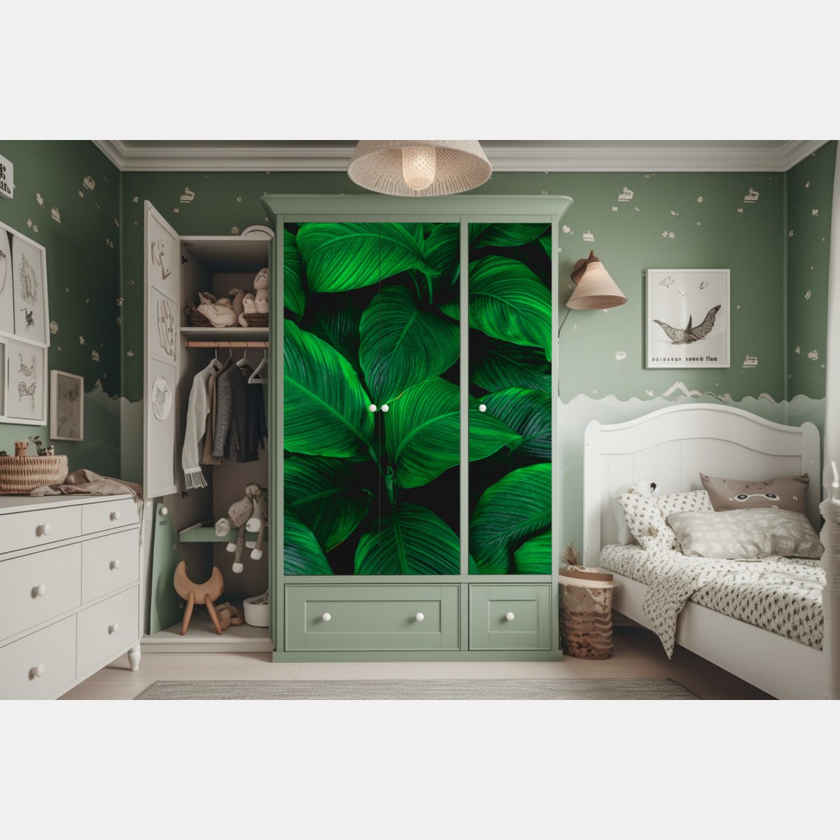 Naklejka na szafę bujne tropikalne liście – Wallissimo® Naklejka na szafę bujne tropikalne liście – Wallissimo®