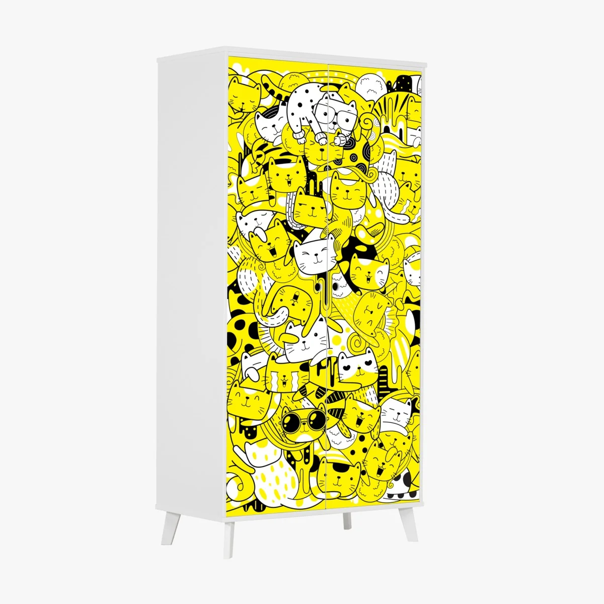 Naklejka na szafę zabawna żółta mozaika kotów – Wallissimo® Naklejka na szafę zabawna żółta mozaika kotów – Wallissimo®