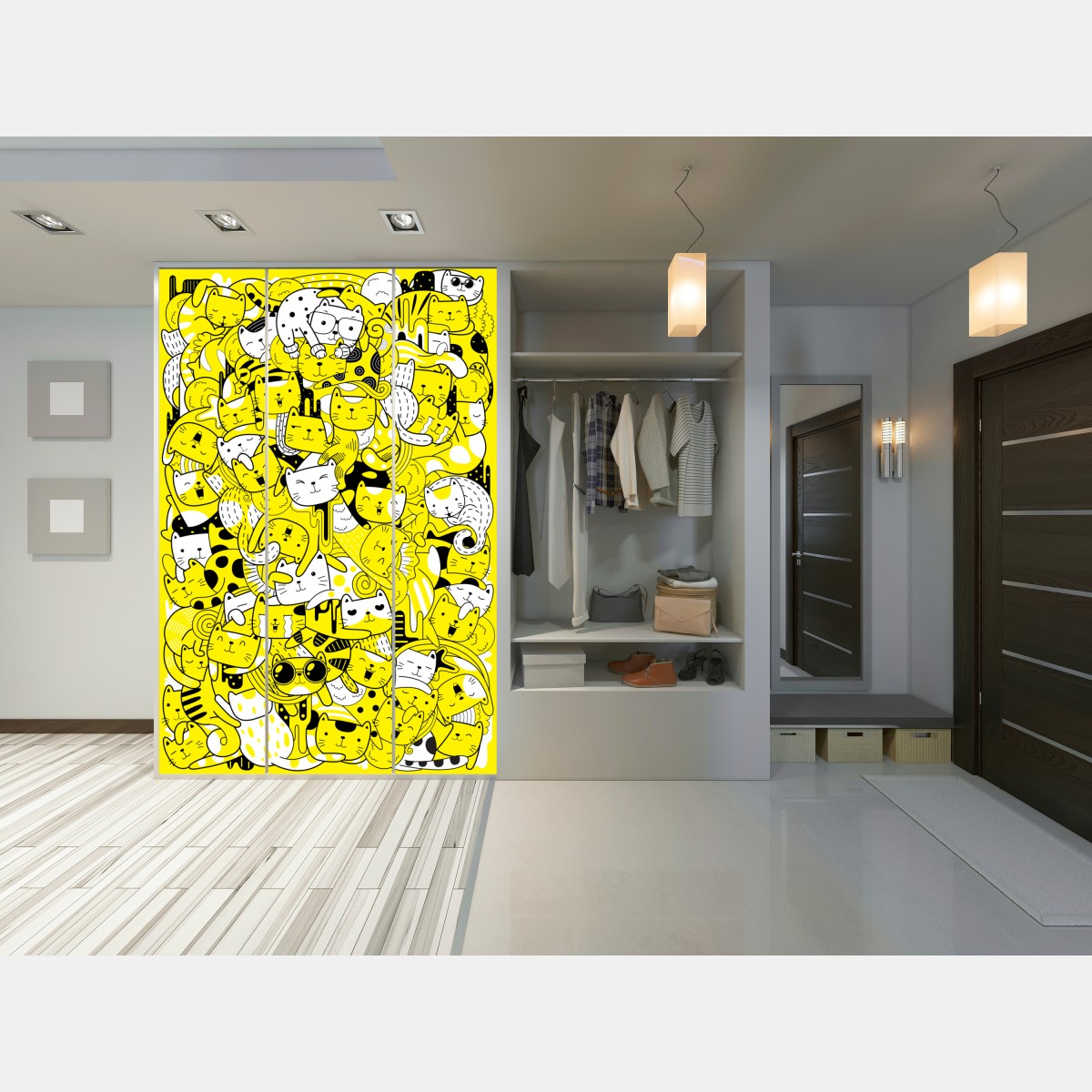 Naklejka na szafę zabawna żółta mozaika kotów – Wallissimo® Naklejka na szafę zabawna żółta mozaika kotów – Wallissimo®