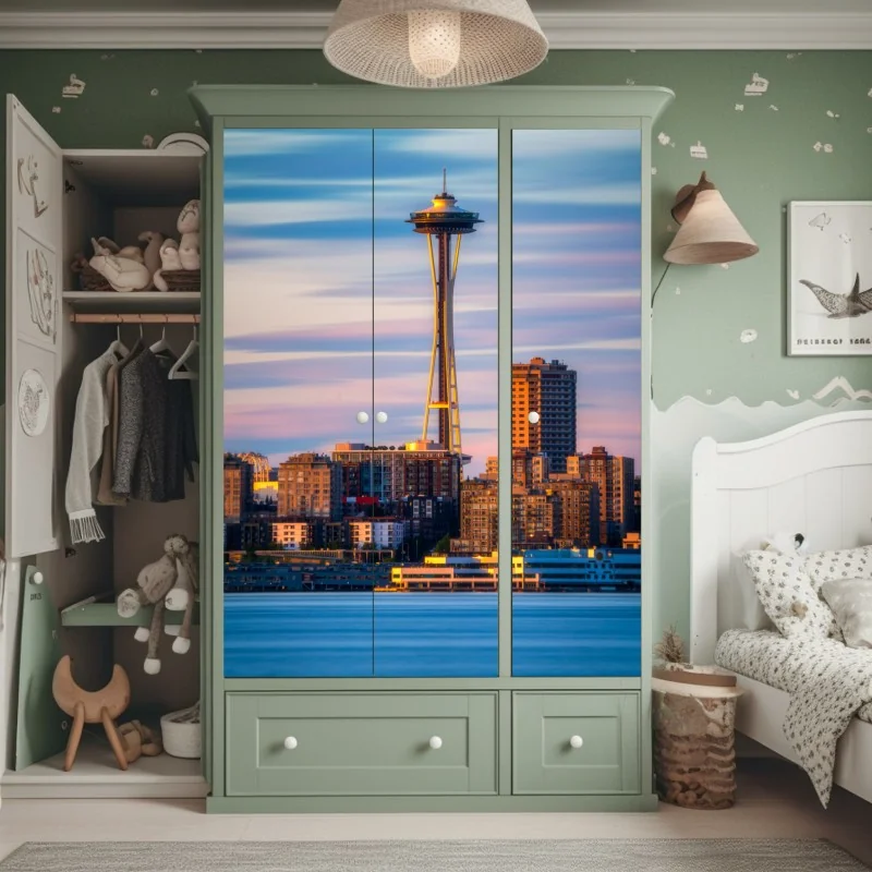 Naklejka na szafę mglisty las sosnowy – Wallissimo®