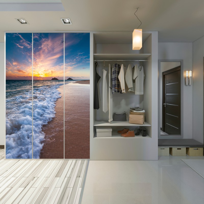 Naklejka na szafę spokojny wschód słońca nad brzegiem oceanu – Wallissimo® Naklejka na szafę spokojny wschód słońca nad brzegiem oceanu – Wallissimo®