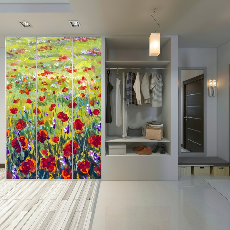 Naklejka na szafę impresjonistyczna łąka z makami – Wallissimo® Naklejka na szafę impresjonistyczna łąka z makami – Wallissimo®