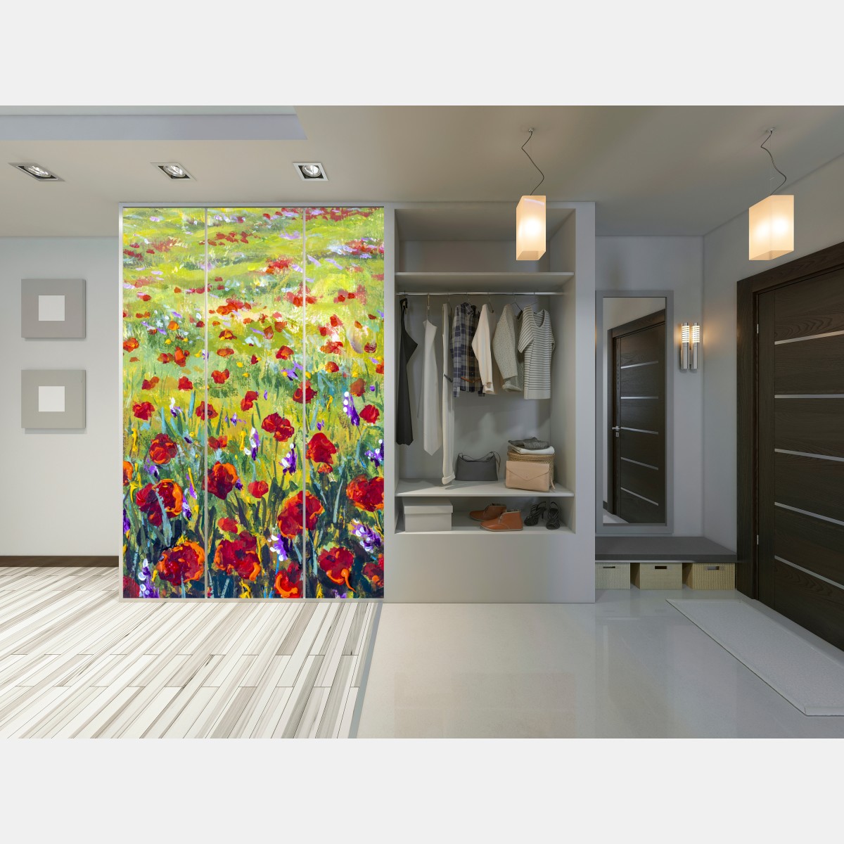 Naklejka na szafę impresjonistyczna łąka z makami – Wallissimo® Naklejka na szafę impresjonistyczna łąka z makami – Wallissimo®