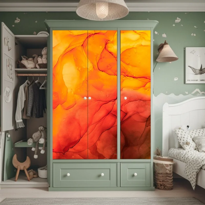 Naklejka na szafę retro geometryczny wzór kafelkowy w turkusie i pomarańczy – Wallissimo®