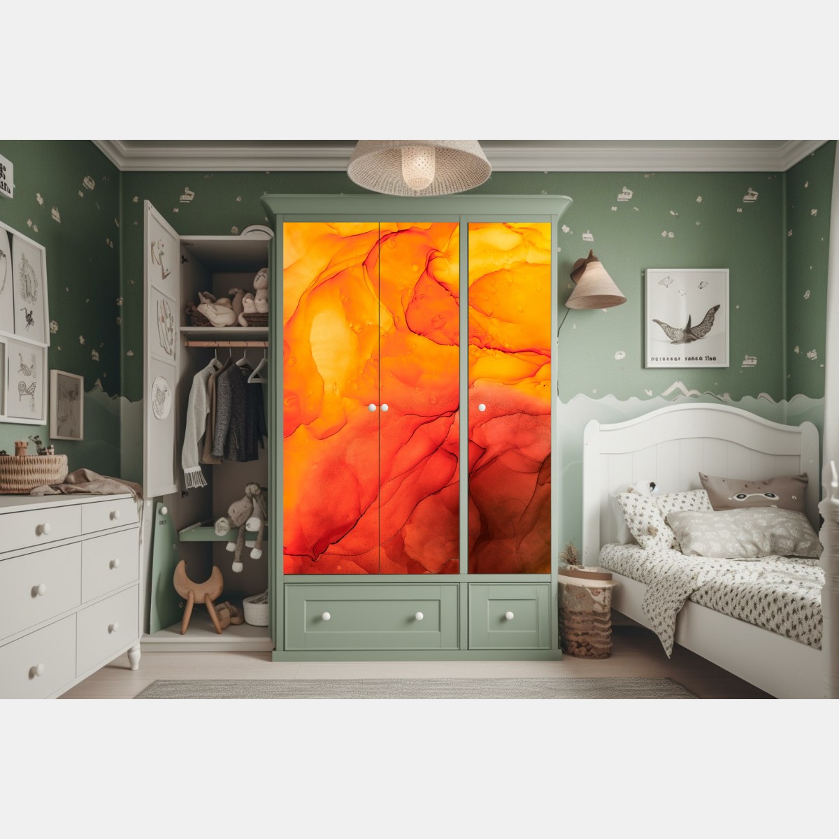 Naklejka na szafę abstrakcja alkoholowa w odcieniach pomarańczy – Wallissimo® Naklejka na szafę abstrakcja alkoholowa w odcieniach pomarańczy – Wallissimo®