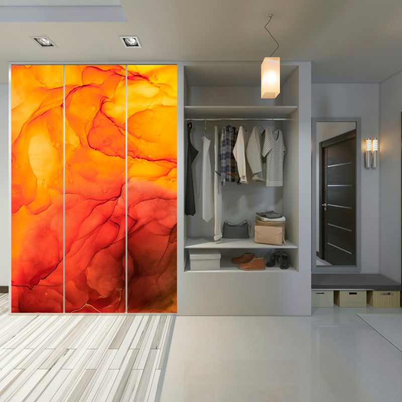 Naklejka na szafę abstrakcja alkoholowa w odcieniach pomarańczy – Wallissimo® Naklejka na szafę abstrakcja alkoholowa w odcieniach pomarańczy – Wallissimo®