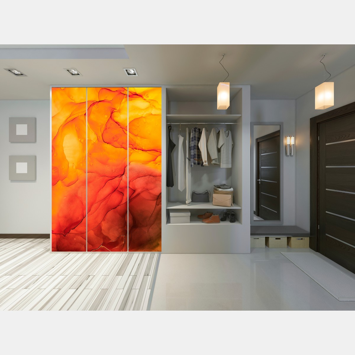 Naklejka na szafę abstrakcja alkoholowa w odcieniach pomarańczy – Wallissimo® Naklejka na szafę abstrakcja alkoholowa w odcieniach pomarańczy – Wallissimo®