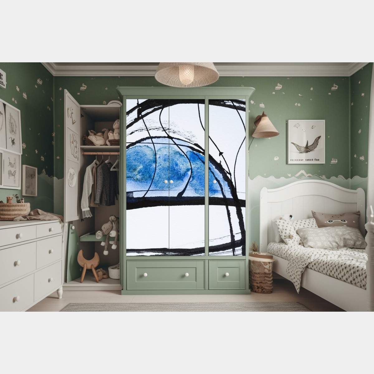 Naklejka na szafę niebieska abstrakcja tuszem i akwarelą – Wallissimo® Naklejka na szafę niebieska abstrakcja tuszem i akwarelą – Wallissimo®