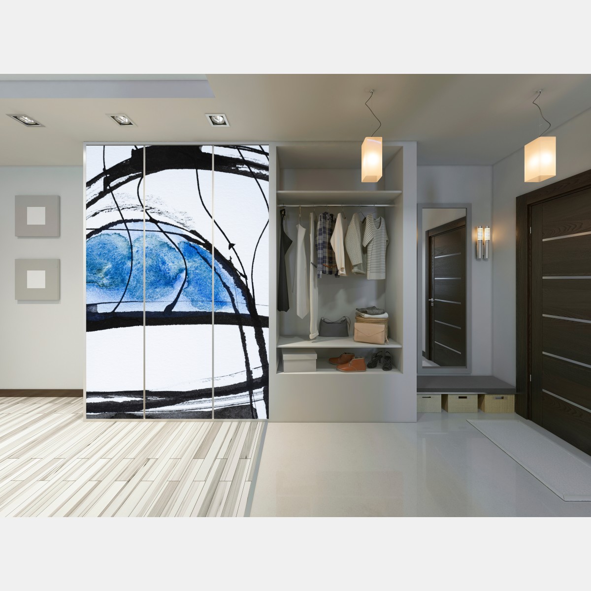 Naklejka na szafę niebieska abstrakcja tuszem i akwarelą – Wallissimo® Naklejka na szafę niebieska abstrakcja tuszem i akwarelą – Wallissimo®