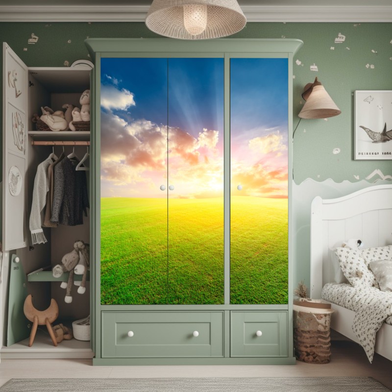 Naklejka na szafę botaniczny wzór liści w turkusie i koralu – Wallissimo®