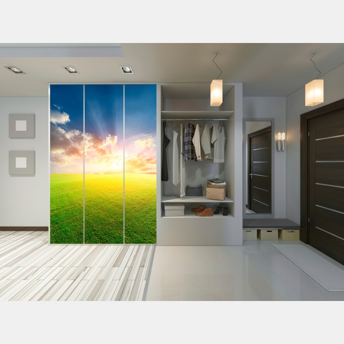 Naklejka na szafę słoneczna łąka o zmierzchu – Wallissimo® Naklejka na szafę słoneczna łąka o zmierzchu – Wallissimo®