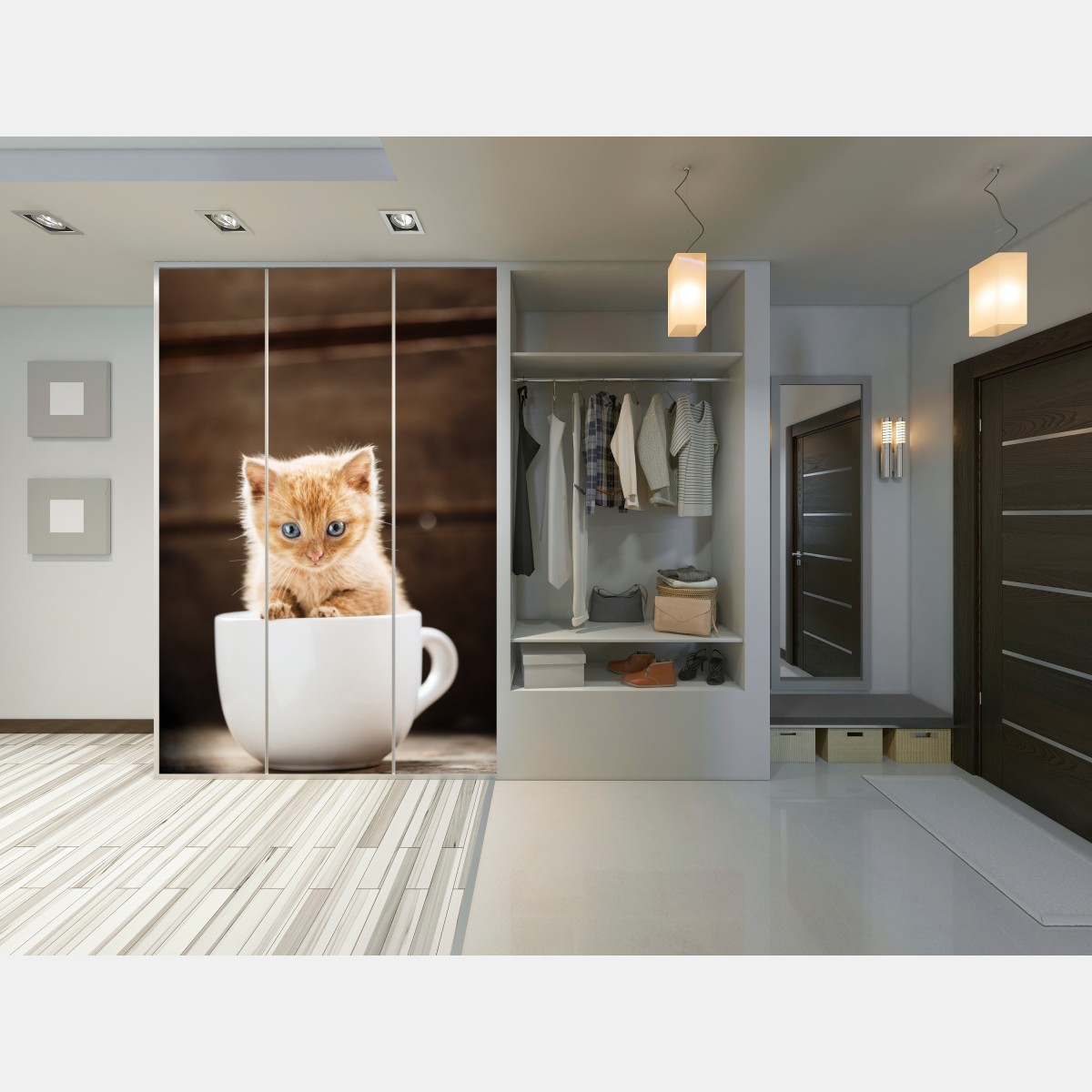 Naklejka na szafę rudy kociak w filiżance – Wallissimo® Naklejka na szafę rudy kociak w filiżance – Wallissimo®