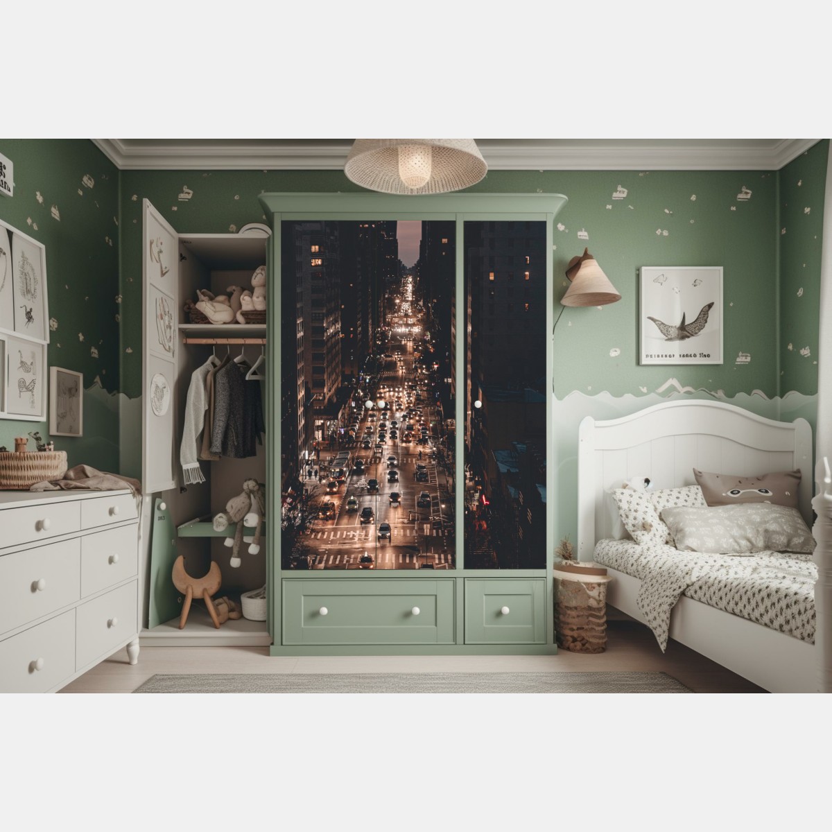 Naklejka na szafę Manhattan nocna aleja – Wallissimo® Naklejka na szafę Manhattan nocna aleja – Wallissimo®