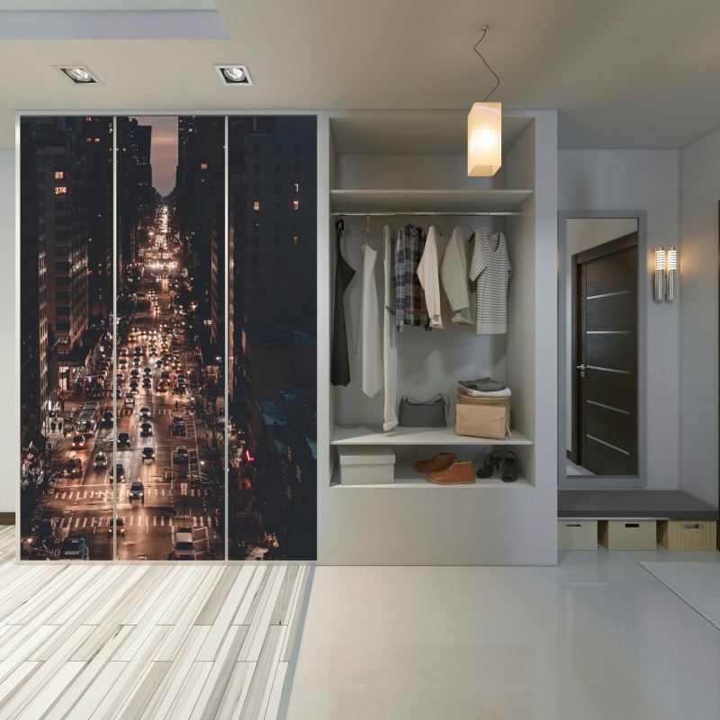 Naklejka na szafę Manhattan nocna aleja – Wallissimo® Naklejka na szafę Manhattan nocna aleja – Wallissimo®