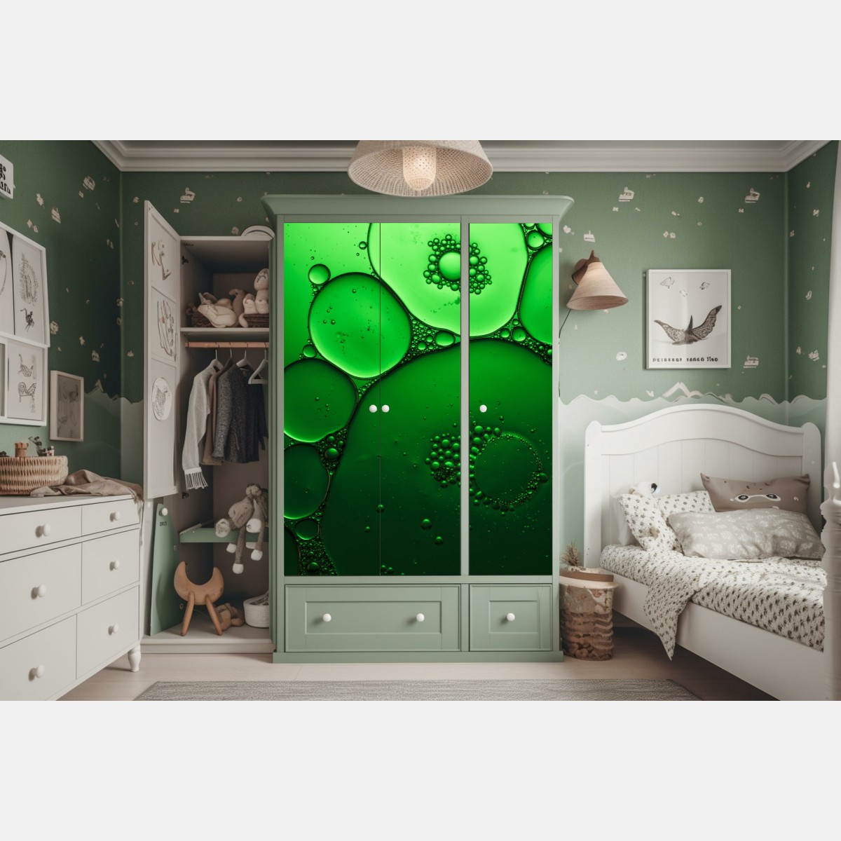 Naklejka na szafę zielone bańki abstrakcyjna kompozycja – Wallissimo® Naklejka na szafę zielone bańki abstrakcyjna kompozycja – Wallissimo®