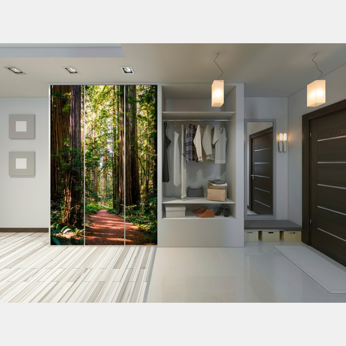 Naklejka na szafę majestatyczna ścieżka w lesie sekwoi – Wallissimo® Naklejka na szafę majestatyczna ścieżka w lesie sekwoi – Wallissimo®