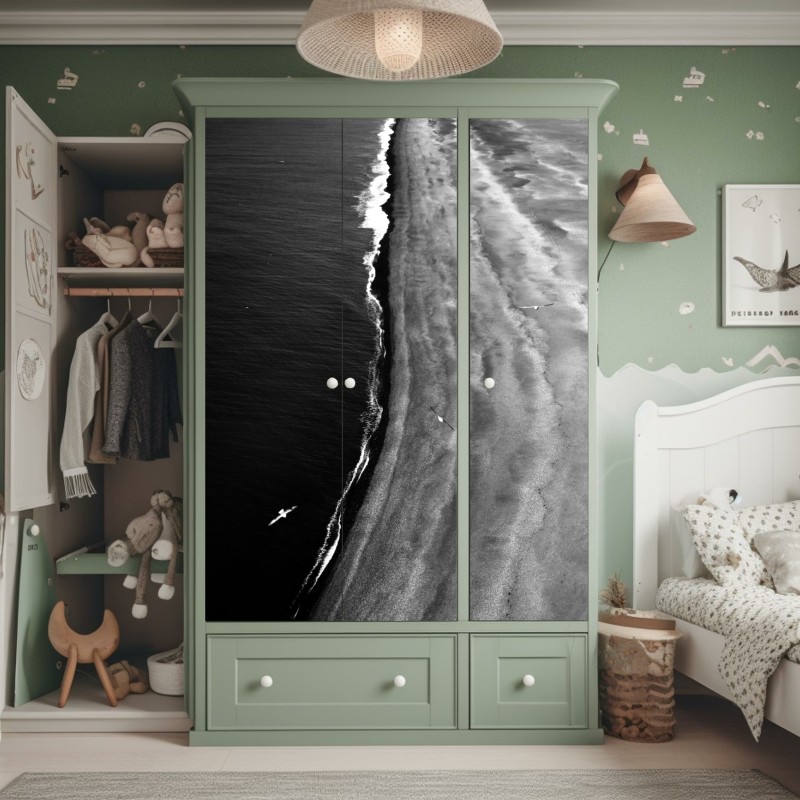 Naklejka na szafę karawana wielbłądów o zachodzie słońca na pustyni – Wallissimo®