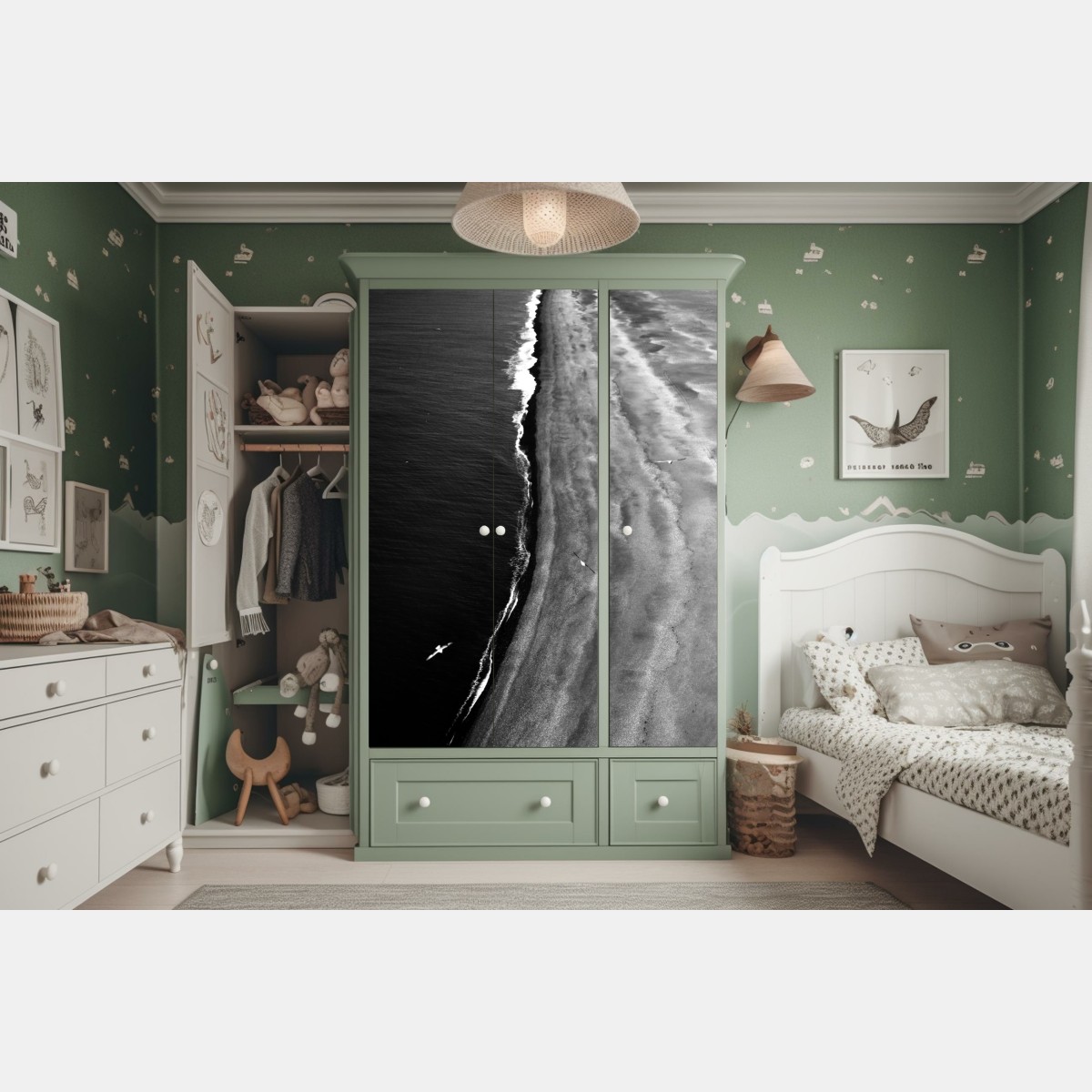 Naklejka na szafę monochromatyczne wybrzeże z lotu ptaka – Wallissimo® Naklejka na szafę monochromatyczne wybrzeże z lotu ptaka – Wallissimo®