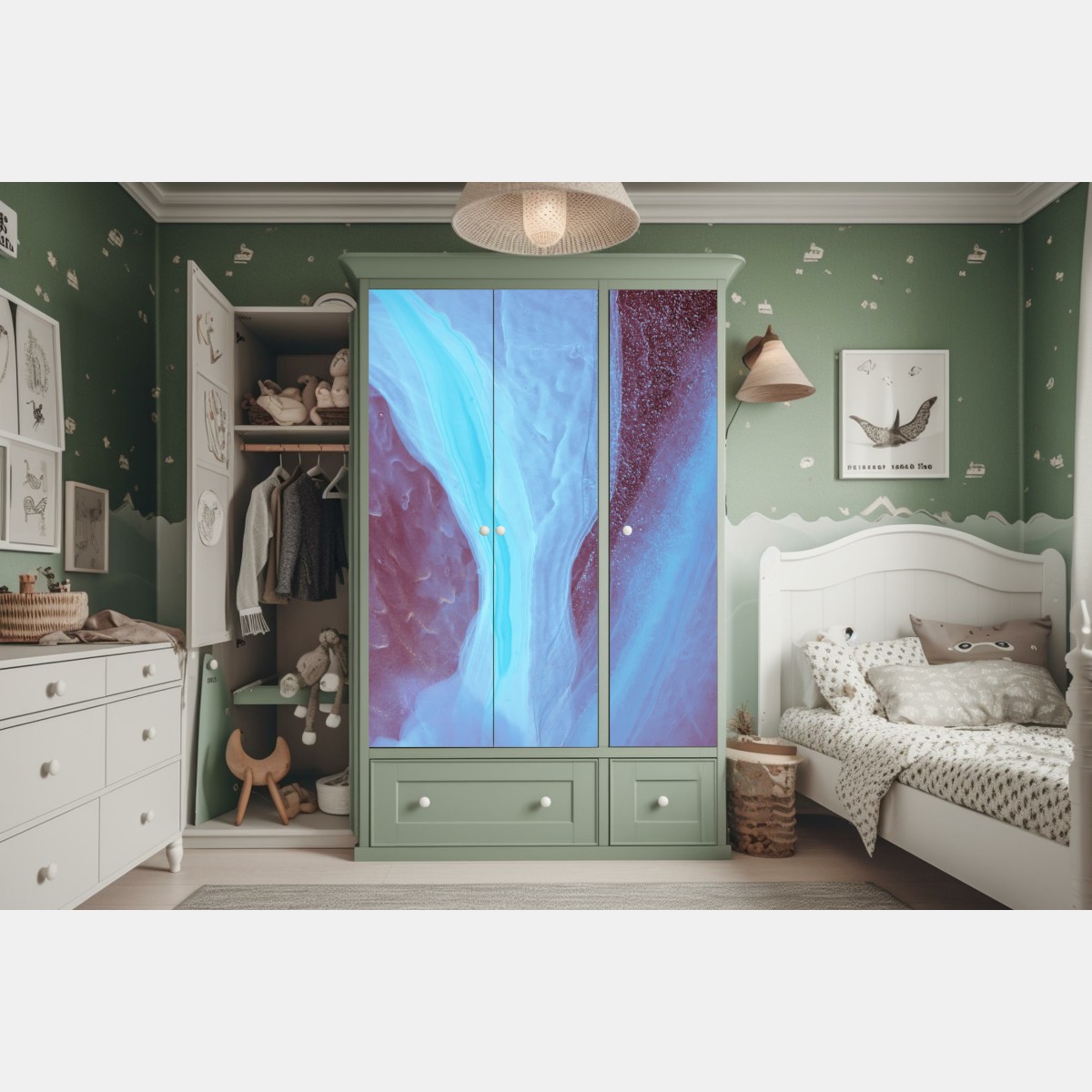 Naklejka na szafę eteryczna turkusowo-różowa marmurowa abstrakcja – Wallissimo® Naklejka na szafę eteryczna turkusowo-różowa marmurowa abstrakcja – Wallissimo®