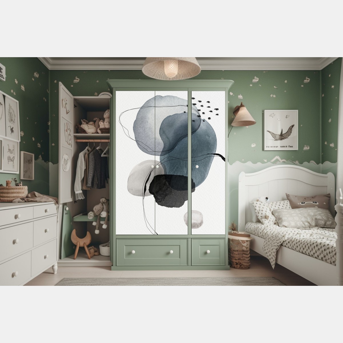 Naklejka na szafę spokojne niebieskie akwarelowe kule – Wallissimo® Naklejka na szafę spokojne niebieskie akwarelowe kule – Wallissimo®