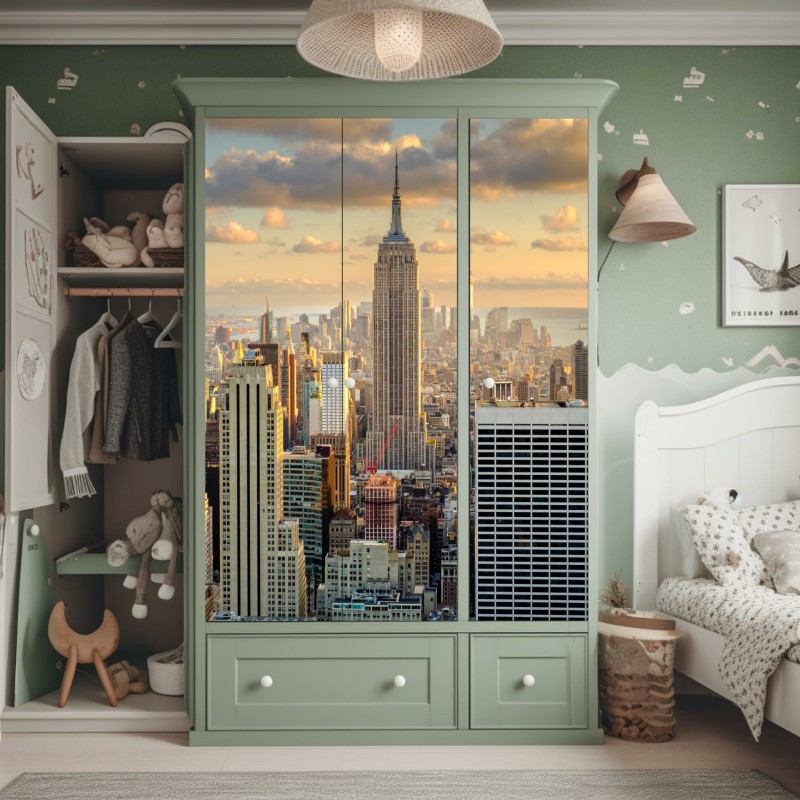 Naklejka na szafę turkusowe góry o złotych akcentach – Wallissimo®