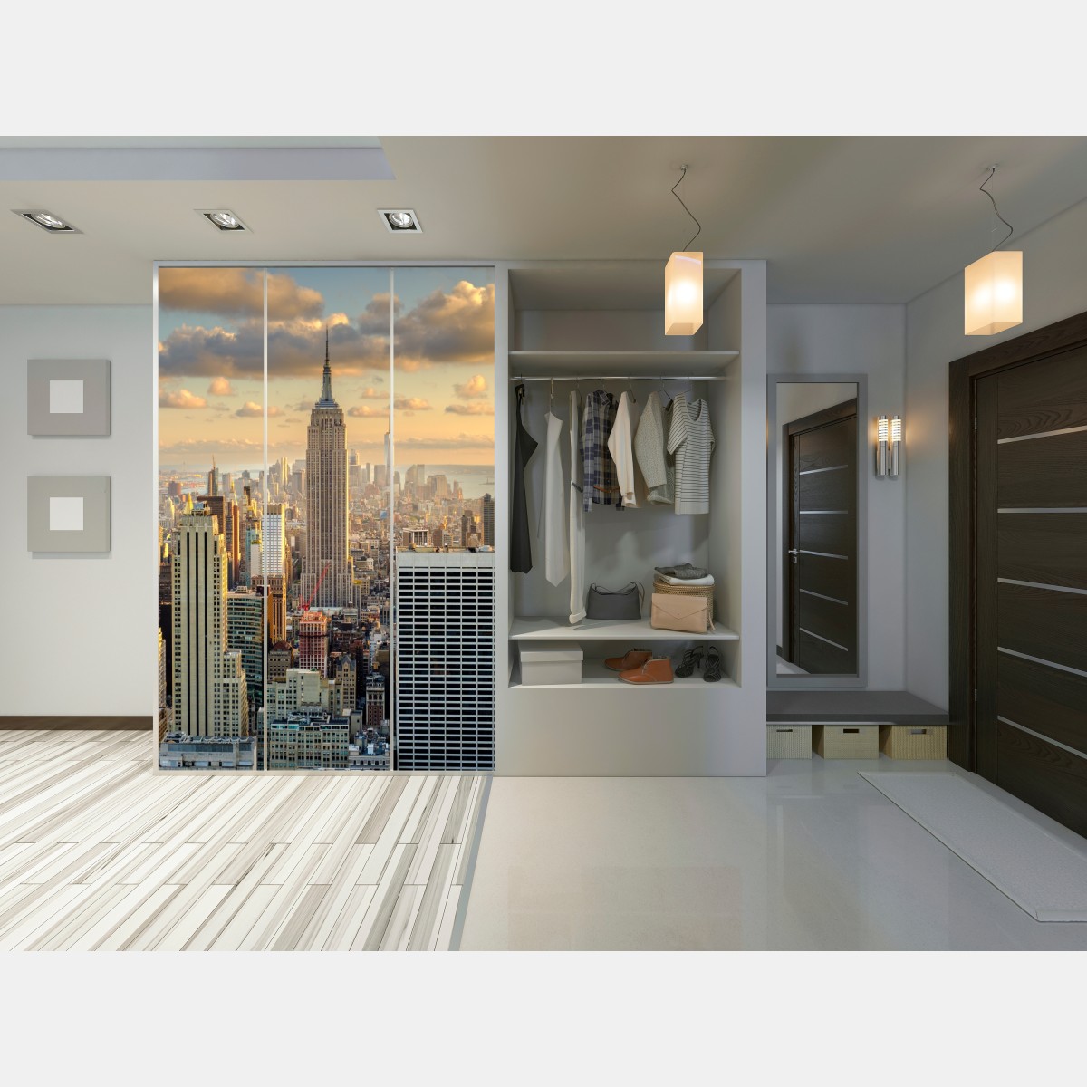 Naklejka na szafę panorama Nowego Jorku o zachodzie słońca – Wallissimo® Naklejka na szafę panorama Nowego Jorku o zachodzie słońca – Wallissimo®