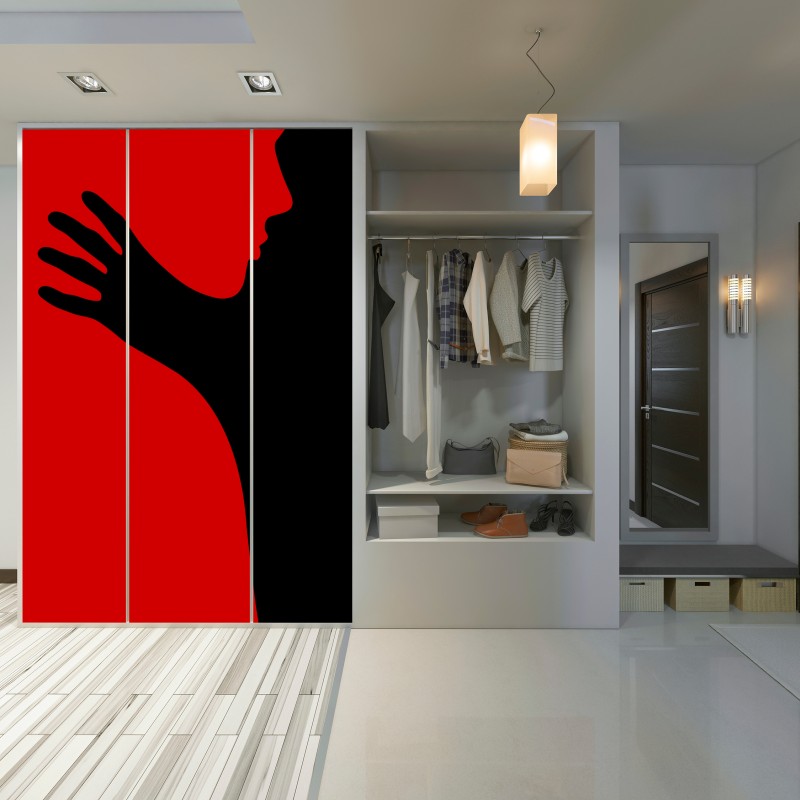 Naklejka na szafę odważna czerwono-czarna sylwetka – Wallissimo® Naklejka na szafę odważna czerwono-czarna sylwetka – Wallissimo®