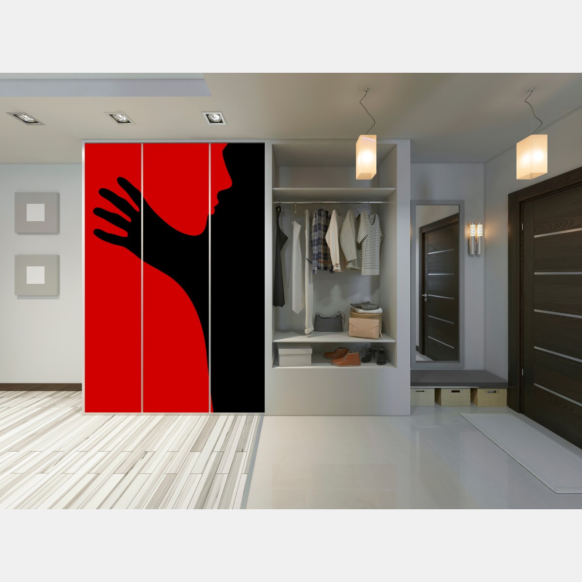 Naklejka na szafę odważna czerwono-czarna sylwetka – Wallissimo® Naklejka na szafę odważna czerwono-czarna sylwetka – Wallissimo®