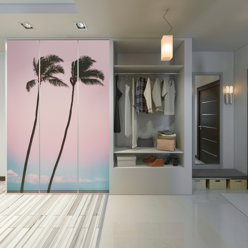 Naklejka na szafę pastelowe palmy o zmierzchu – Wallissimo® Naklejka na szafę pastelowe palmy o zmierzchu – Wallissimo®