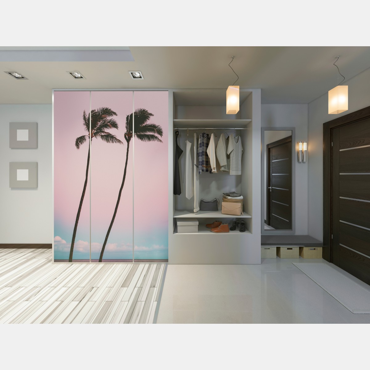 Naklejka na szafę pastelowe palmy o zmierzchu – Wallissimo® Naklejka na szafę pastelowe palmy o zmierzchu – Wallissimo®