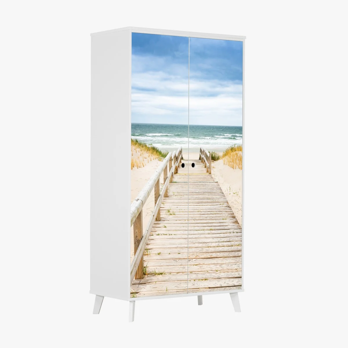 Naklejka na szafę drewniany pomost prowadzący na plażę, Sylt – Wallissimo® Naklejka na szafę drewniany pomost prowadzący na plażę, Sylt – Wallissimo®